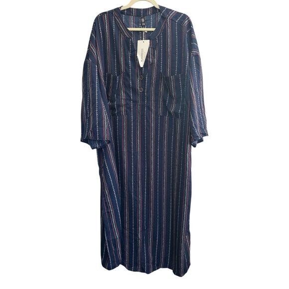 NWT Bloomchic Plus Size 22-24 Shirt Midi Dress Red White Blue Shirt Sleeve #3678 - Picture 1 of 10